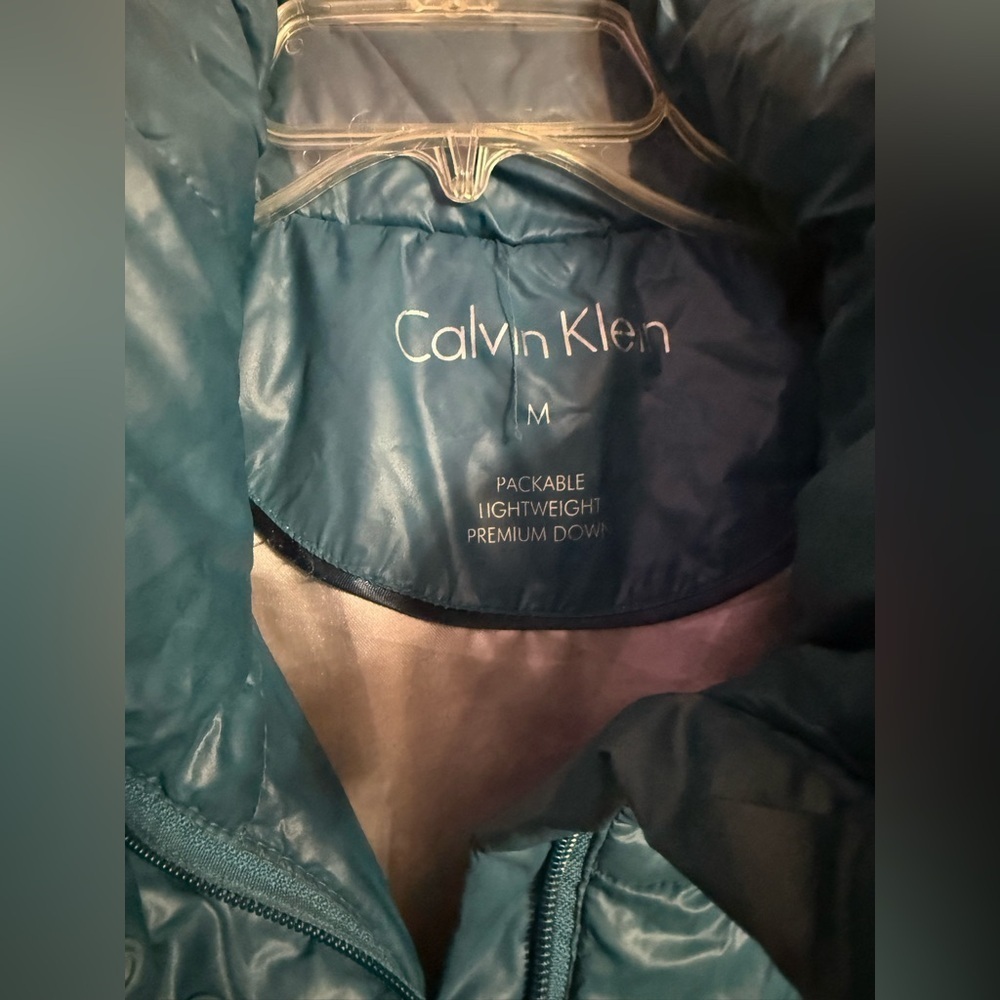 Calvin Klein Teal Puffer Down Jacket Coat Women’s Packable Lightweight Medium M - Picture 2 of 4
